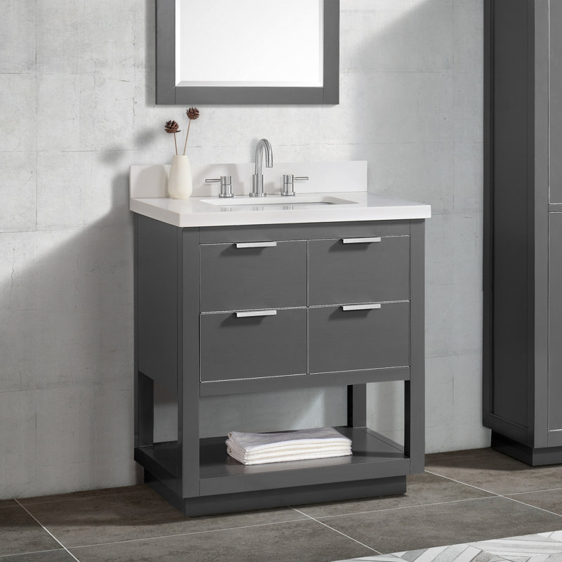 Allie 31" Single Bathroom Vanity Set, Carrera White Marble/Silver, Twilight Gray