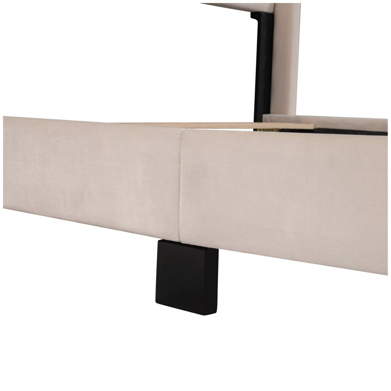 Velvet Upholstered Platform Bed, Box Spring Needed