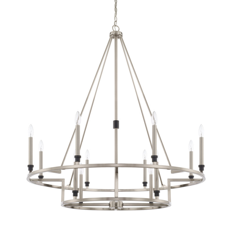Lustre en roue de chariot à 12 lumières de style bougie Tux