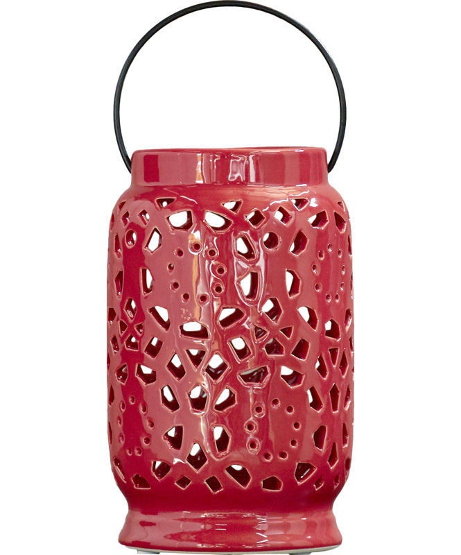 Alica Ceramic Lantern, 9.5" H x 5.7" W x 5.7" D, Terracotta