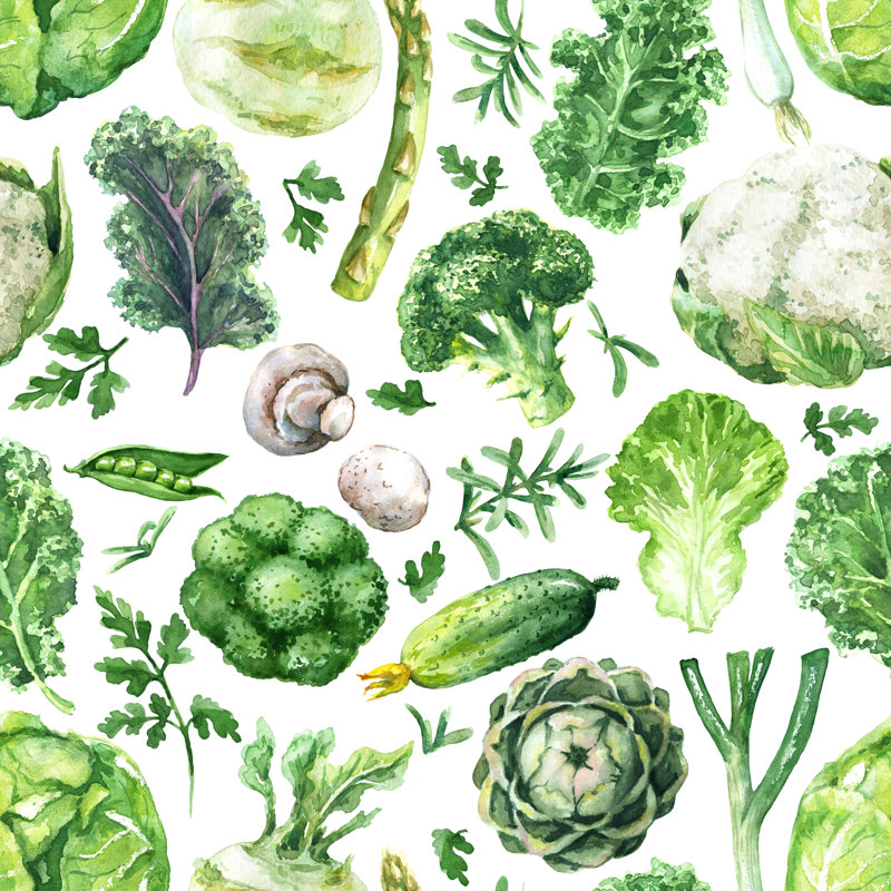 Aviral " Green Vegetables Seamless Pattern " by Val_Iva, 12" H x 12" W x 1.25" D