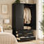 Armoire-penderie 70,9 po H noir avec 2 portes, 3 tiroirs, tringle suspendue et poignées-1398747552