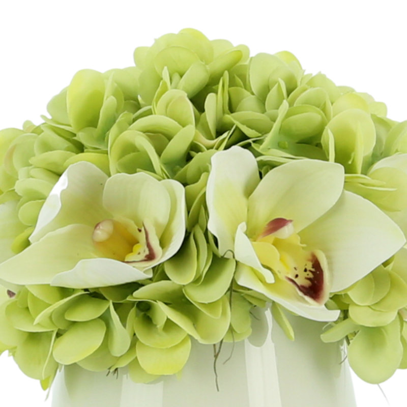 Hydrangea and Cymbidium Mixed Floral Arrangement in Vase