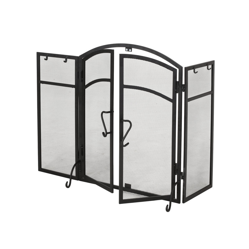 Pare-étincelles en fer avec portes et 4 outils, noir mat, 50,5 po x 32 po 5,5 po pliable noir mat, 5,61 pouces de profondeur, 50,91 de largeur