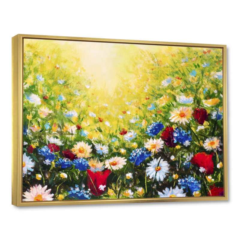 Sunlight Flowers Dossiers - Reproduction sur toile avec cadre flottant, H 12 po x l 20 po x P 1 po, Cadre flottant doré