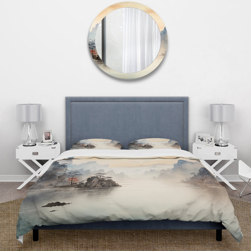 Ensemble de housse de couette Gray Tranquil Chinese Landscape Serenity II - Paysages - Polyester microfibre