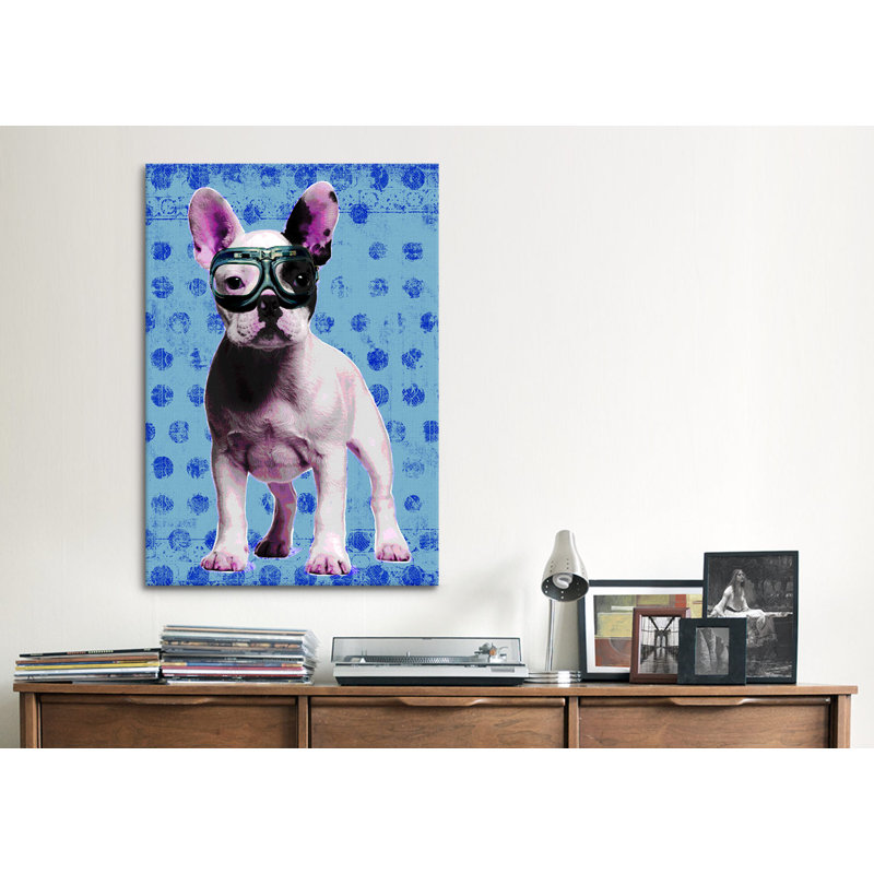 « bouledogue » par luz graphics, impression sur toile bleue, H 60 po x l 40po x P 1,5 po, Toile tendue, Pas de tapis