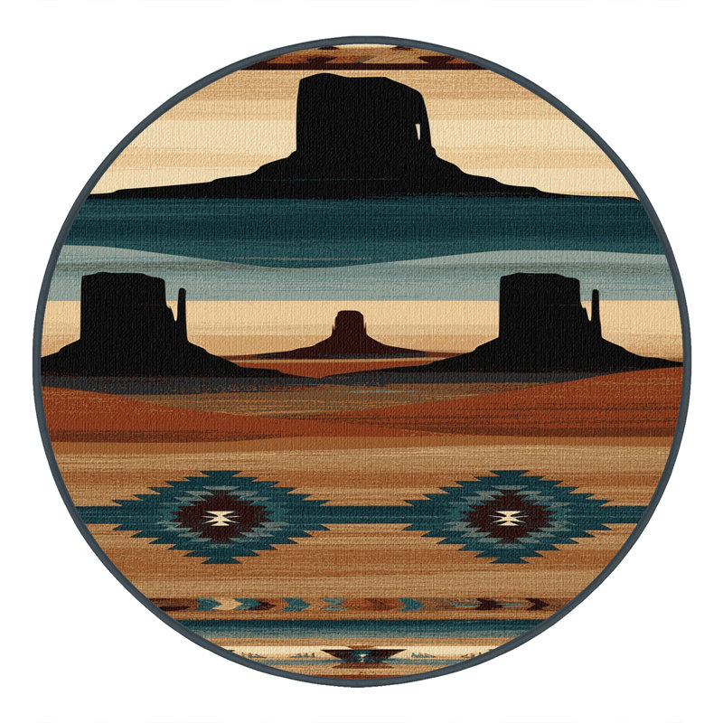 Washable Mesa and Butte Southwestern Area Rug, Round 7'