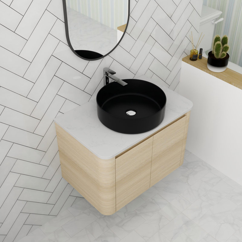 Meuble-lavabo flottant avec porte à fermeture en douceur 30 po, Noir mat