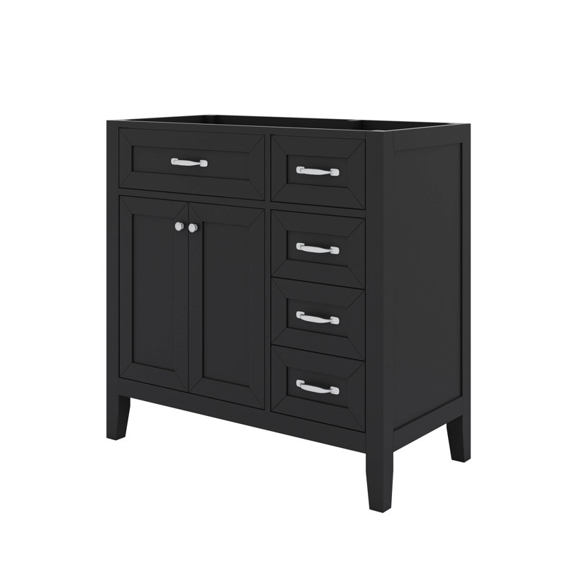 Meuble-lavabo simple 36 po avec tiroirs pratiques, Blanc, Noir