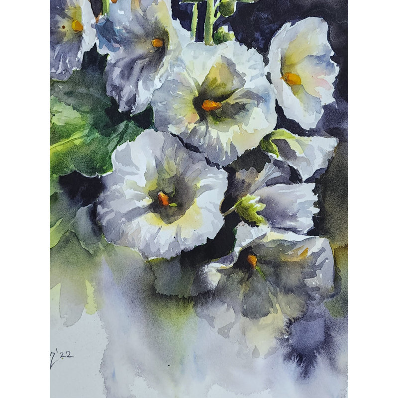 Fleurs roses trémières | Aquarelle sur papier | Art par Puja Kumar
