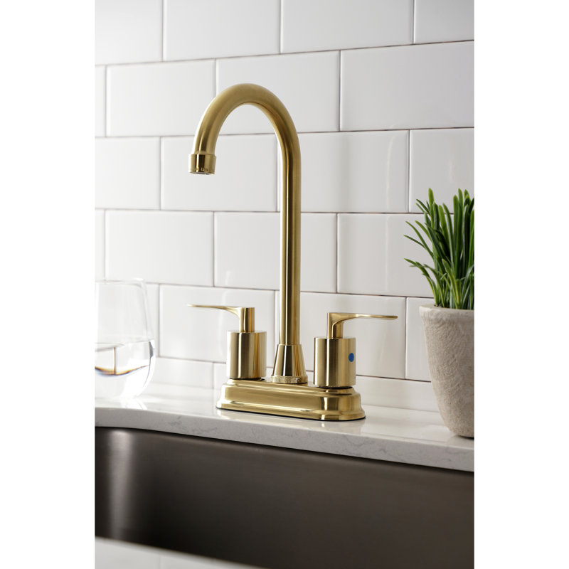 Kingston Brass Serena Two-Handle 2-Hole Deck Mount Bar Faucet, Brushed Brass