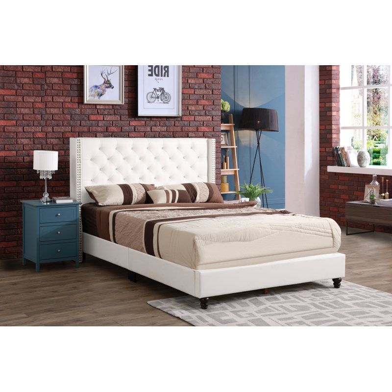 Ashe Upholstered Low Profile Standard Bed, Full/Double, White