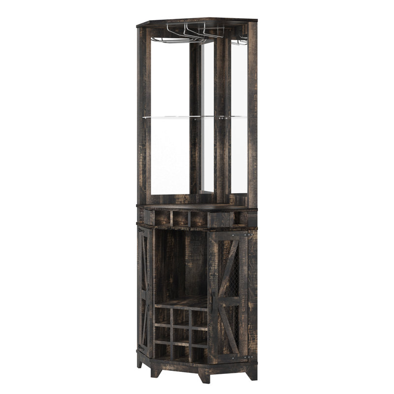 72" Height Corner Bar Cabinet With Wine Storage