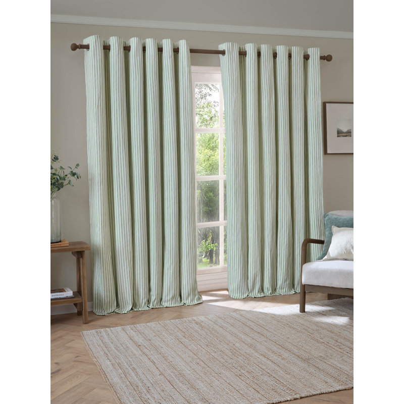 Hebden 100% Cotton Blackout Curtain Panel Pair, 229cm Width x 229cm Drop, Light Green
