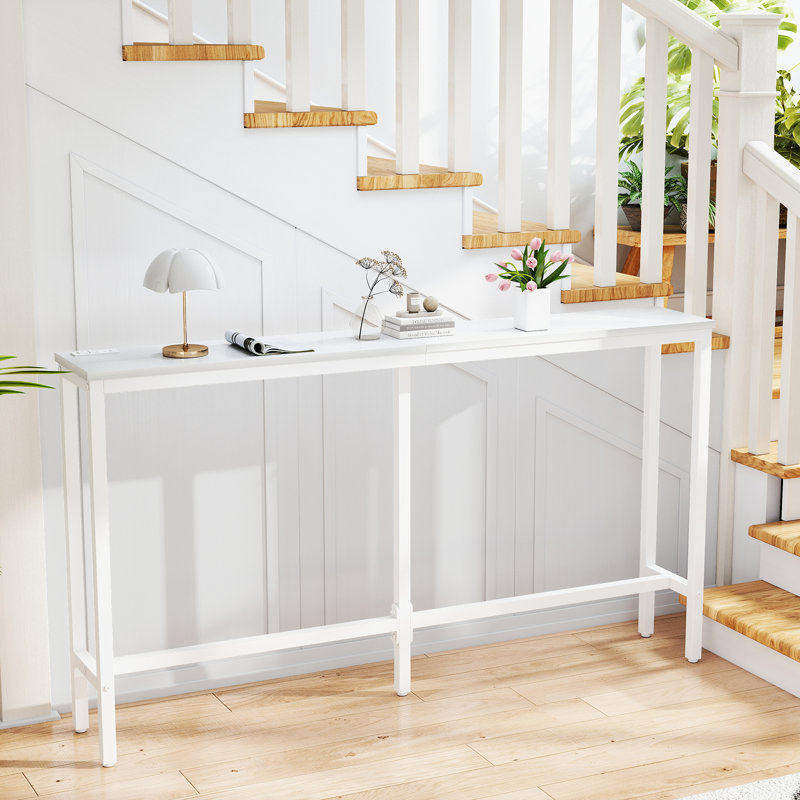 Console avec prise de courant, canapé de 63 pouces avec station de charge, H 31,5 po x l 63 po x P 8 po, Blanc