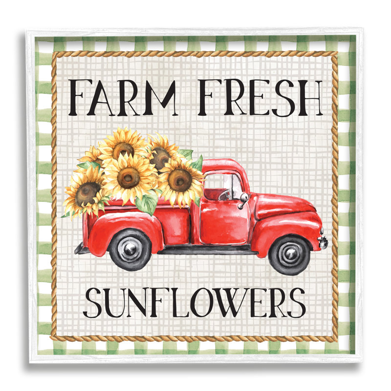 Motif de tournesols frais Gingham Farm - cadre flottant, impression sur bois, H 12 po x l 12 po x P 1,5 po