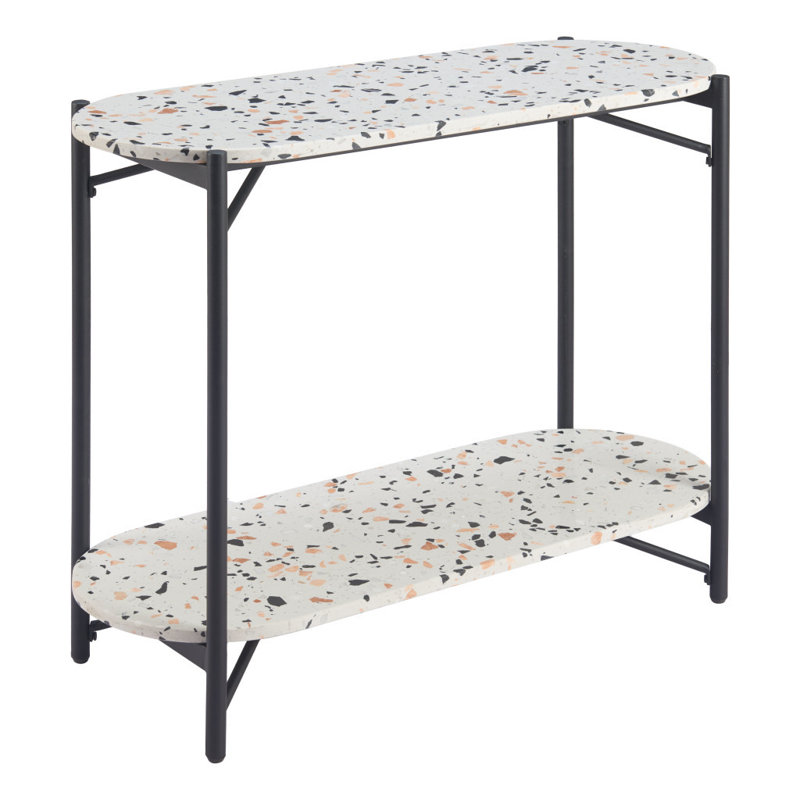 Console ovale en acier et en terrazzo blanc et noir 36 "avec tablette
