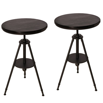 Set Of 2,Industrial Bistro Table Vintage Cafe Table Farmhouse Round Dining Table For Kitchen Rustic Side Table Swivel Wooden Top 33.46-39.37Inch Height Adjustable