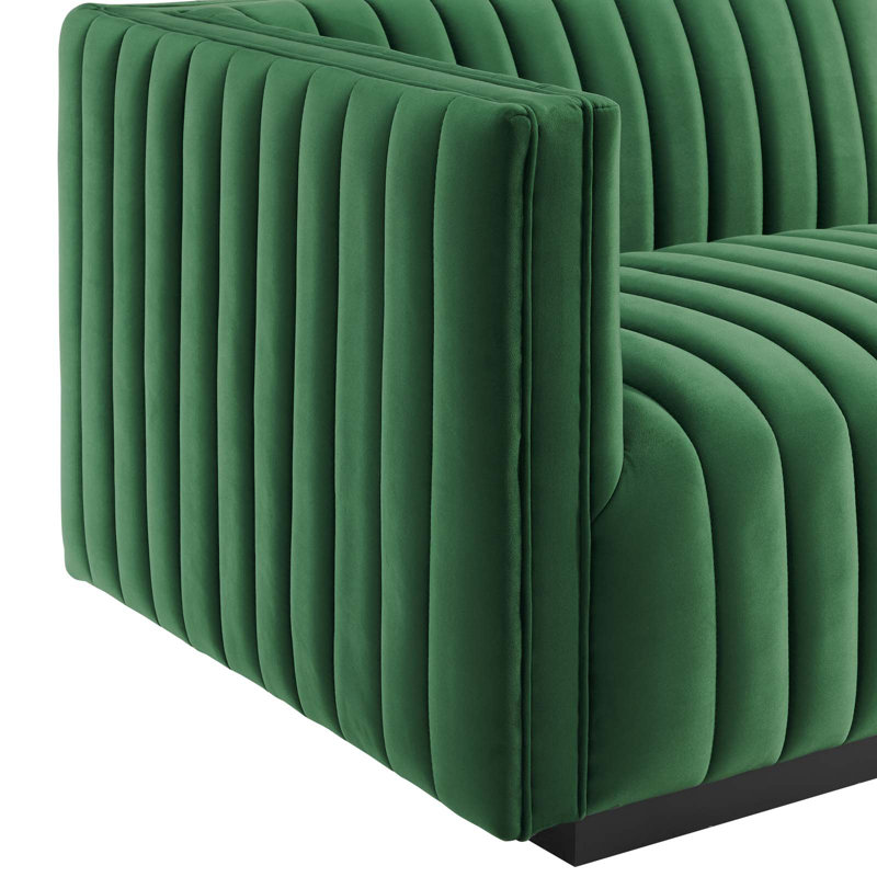 Emerald Velvet Tufted 4-Piece Sectional with Ottoman in Black