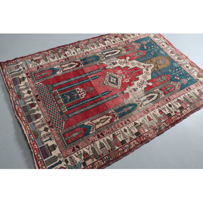 Handwoven Turkish Area Rug in Vibrant Red With Authentic Traditional Design Perfect for Adding A Decorative Accent to Your Home