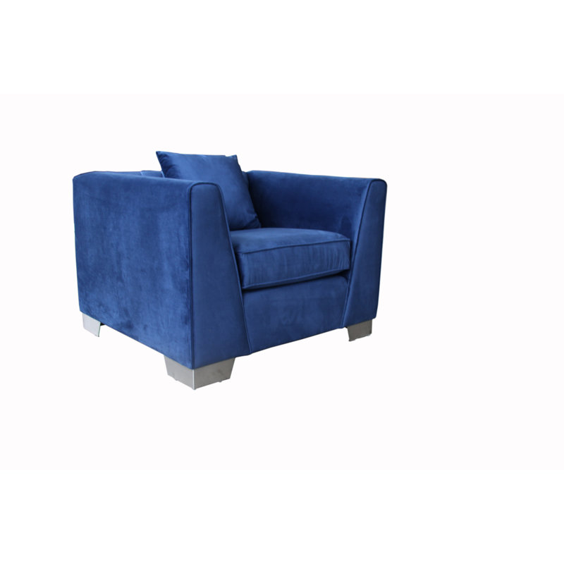 Chaise contemporaine en velours et pieds en acier inoxydable brossé, Bleu