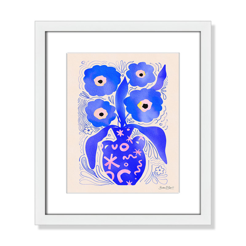 «Blue Flowers Matisse» par Bloom, Blanc satiné, Imprimé mat, L 13 po x H 15 po