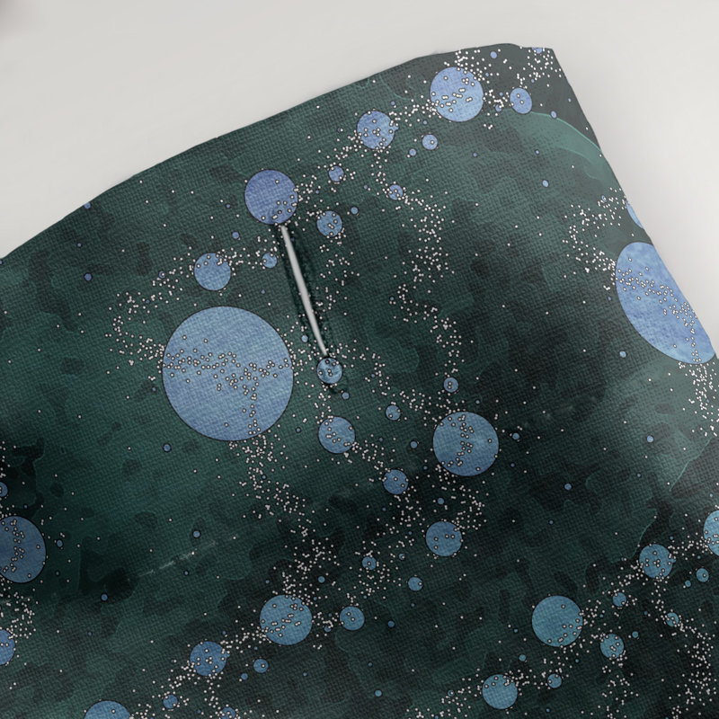 Rideau simple en planètes et étoiles, Vert / dégradé bleu