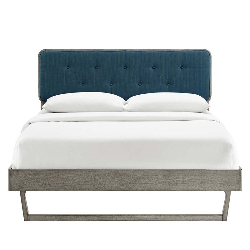 Bridgette Wood Platform Bed with Angular Frame, Gray/Azure, Queen