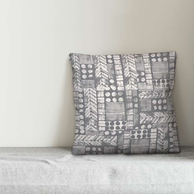 Throw Pillow, 20" x 20", Gray/White Geometric 2