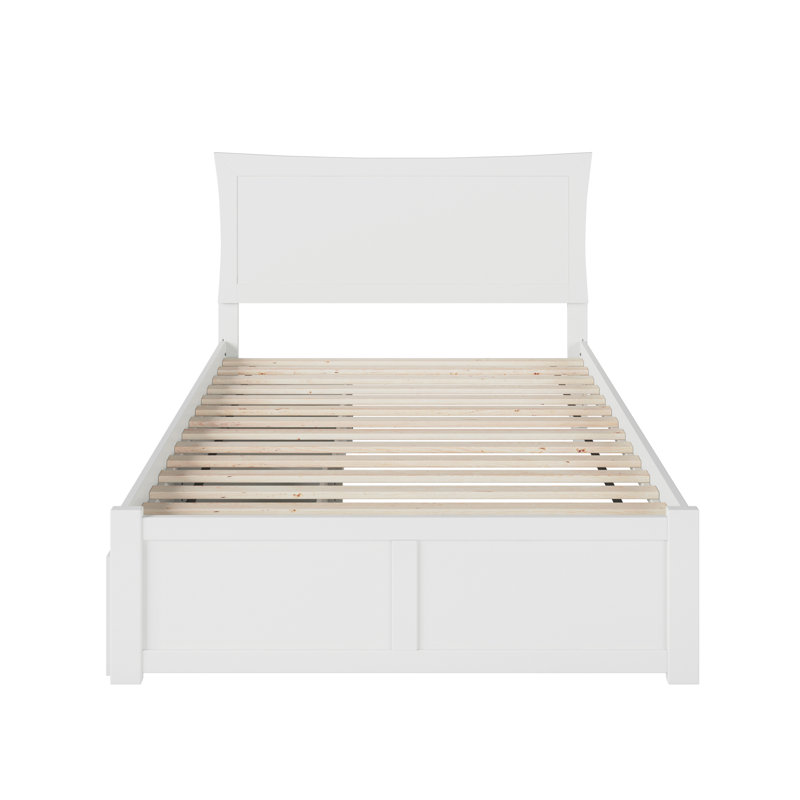 Flagg Solid Wood Storage Platform Bed with Footboard and Under Bed Drawers, White, Full