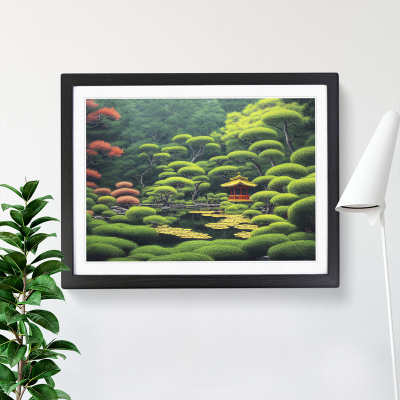 Japanese Garden - Single Picture Frame Print, 46cm H x 64cm W x 2cm D, Black