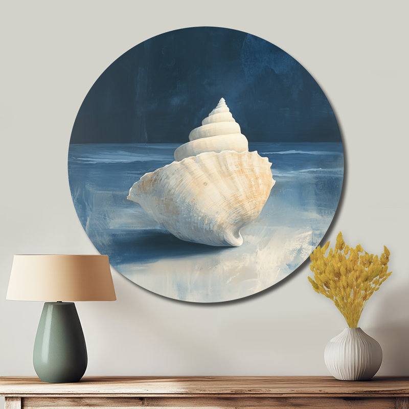 Coquillage au vent - Décoration murale ronde à thème nautique, imprimée sur métal, H 23 po x l 23 po