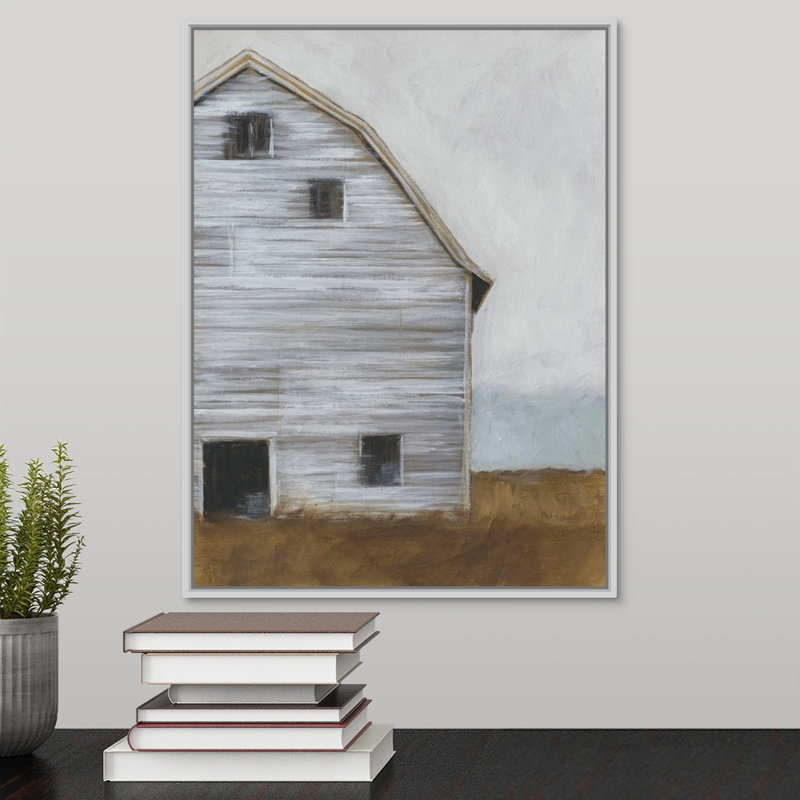 «Abandone Barn I», peinture sur toile, H 17,7 po x l 13,7 po x P 1,75 po, Cadre flottant blanc
