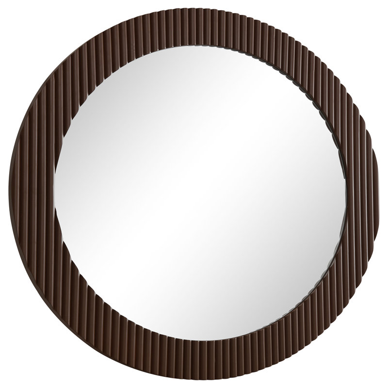 Kolambe 40 X 40 Inch Round Reeding Frame Wall Mirror Brown