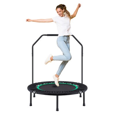 40'' Foldable Round Backyard Indoor Fitness Trampoline with Handlebar -  Pirecart, green