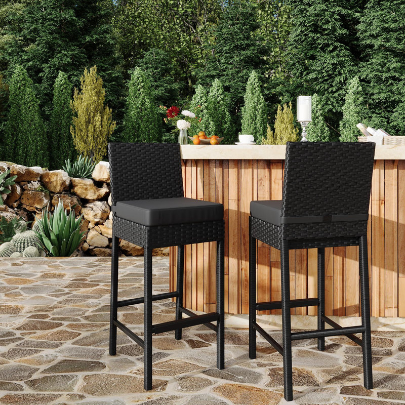Tabourets de patio avec coussins, tabourets de bar d'extérieur, ensemble de tabourets de bar de hauteur extérieure sans accoudoirs pour la cour arrière, près de la piscine