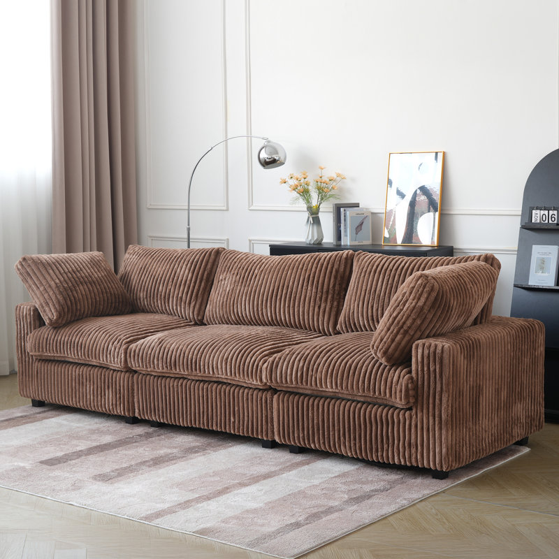 Canapé modulaire rembourré à accoudoirs larges, Brun, 3, H 25,6 po x l 118,11 po x P 39,37 po