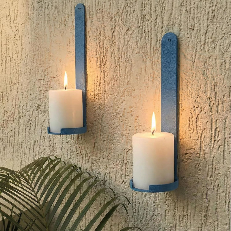 Blue Cast Iron Wall Candle Sconces Set Of 2 Farmhouse Decor