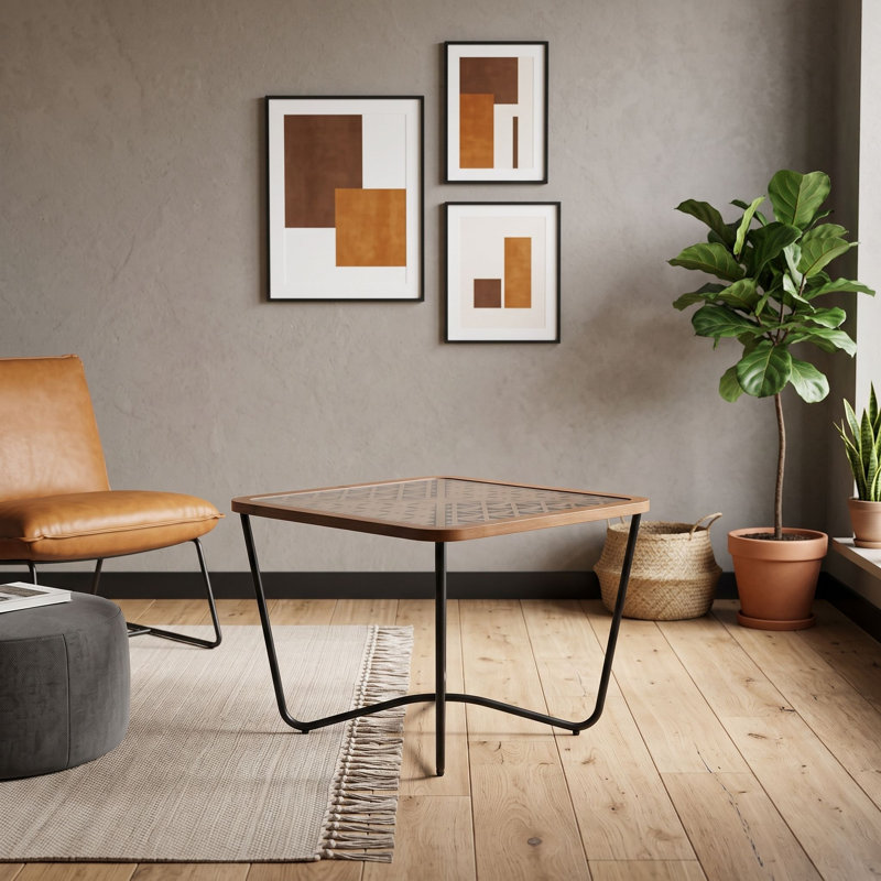 Modern Square Industrial Glass Coffee Table