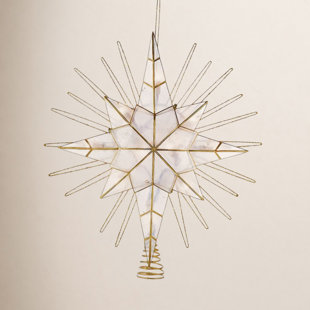 Kurt Adler 10-Light LED Capiz Glittered Bethlehem Star Tree Topper, Gold, 14"