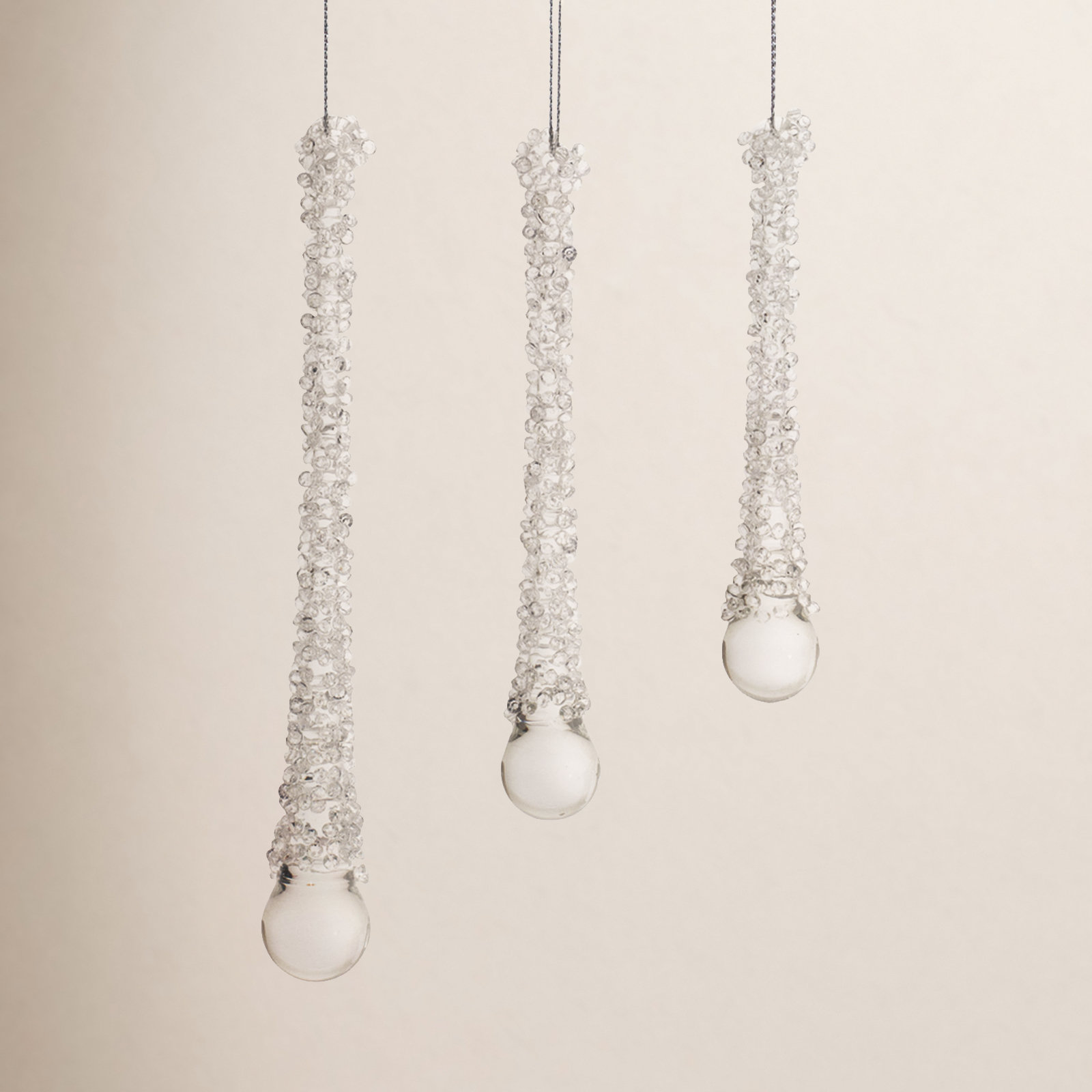 Clear Beaded Glass Icicle Drop Ornament (Set of 12)