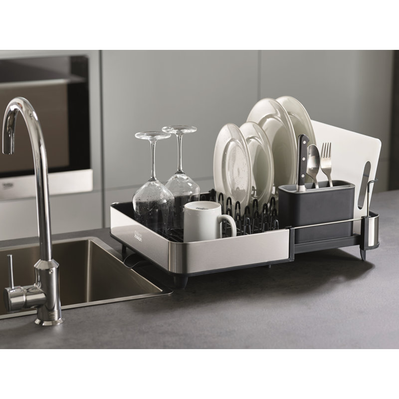 Extend Stainless Steel Expandable Dish Rack, Dark Grey/Silver