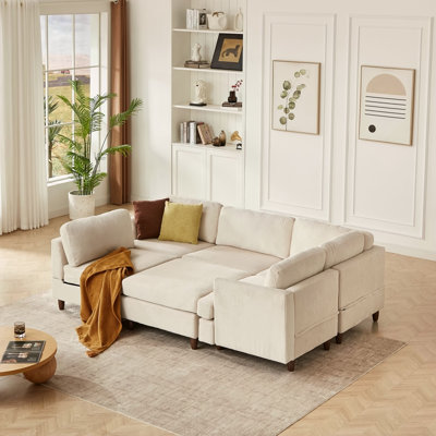 Canapé modulaire moderne, canapé convertible 6 places (velours côtelé) (beige)