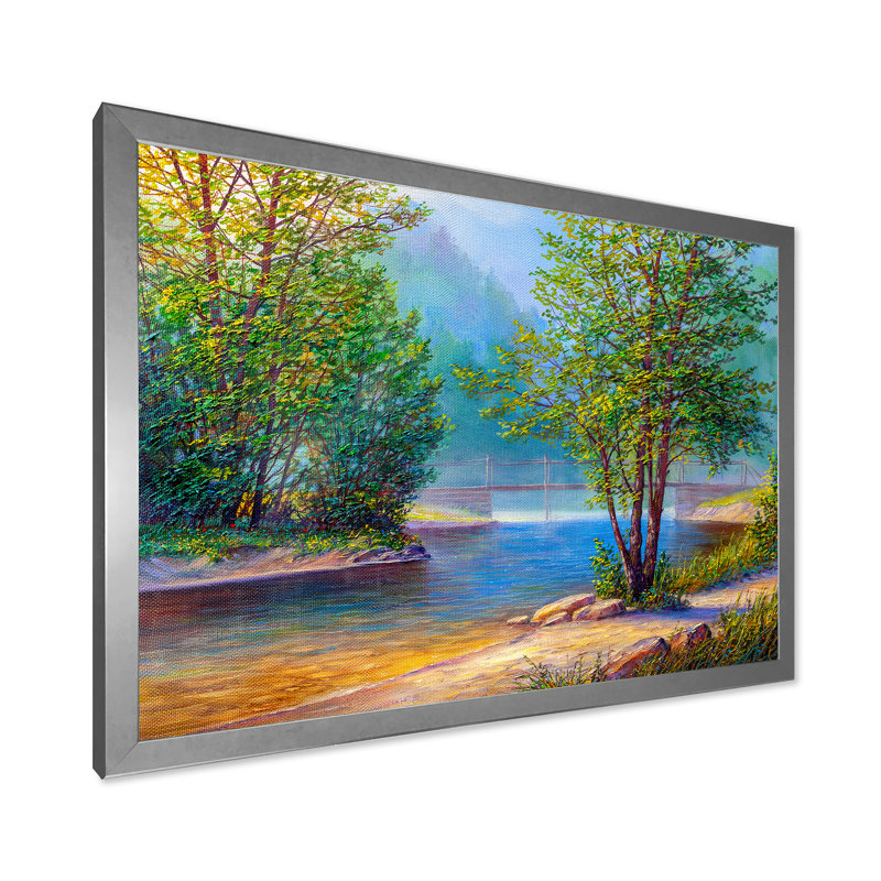 «Green Trees By The Riverside», peinture sur toile, H 30 po x l 40 po x 1,5 po, Cadre photo argenté