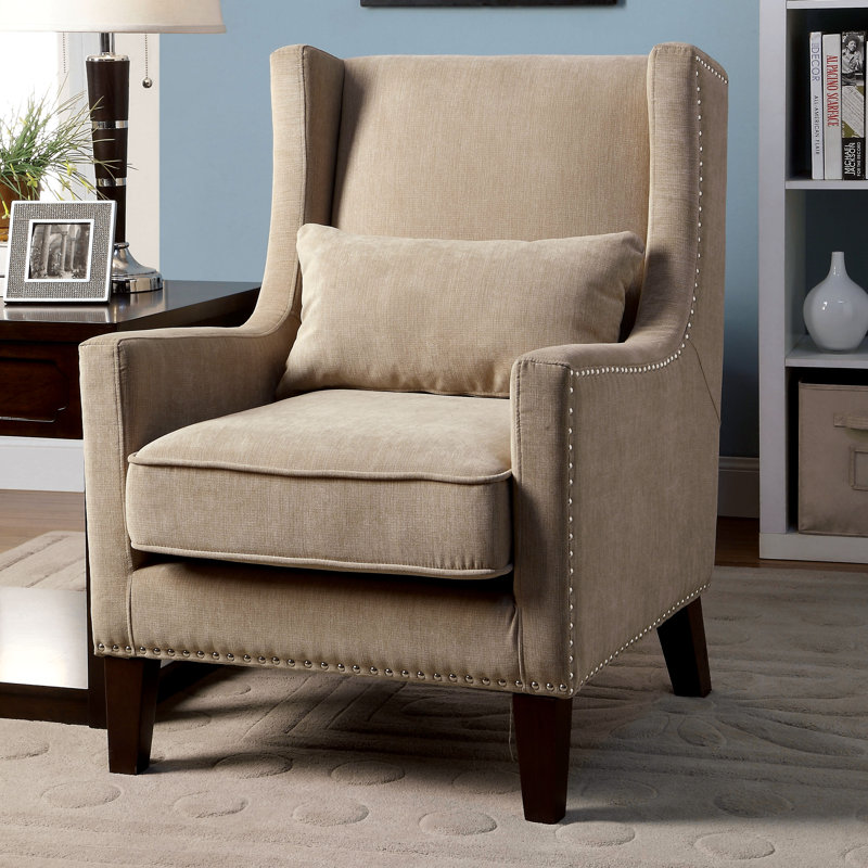 Marlow Upholstered Wingback Chair, Ivory 100% Polyester