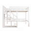 EU Single & Double Solid Wood Loft Bed with Storage Stairs & Wardrobe Rail, 161cm H Space-Saving Cabin High Sleeper Bed Frame with High Guardrail, White-87304690
