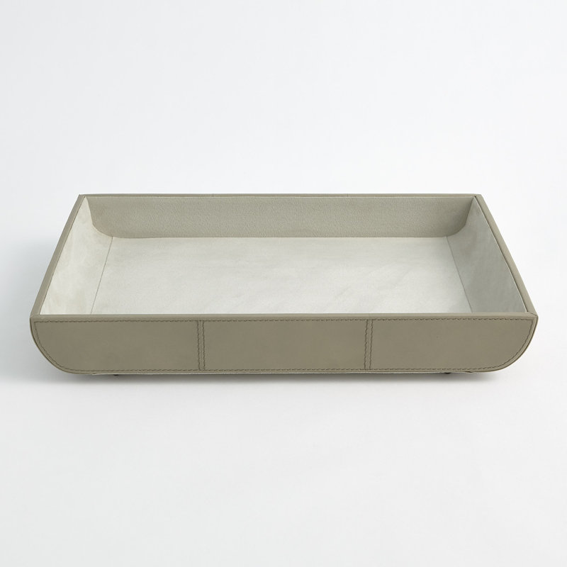 Light Gray Rectangular Leather Tray with Suede Lining