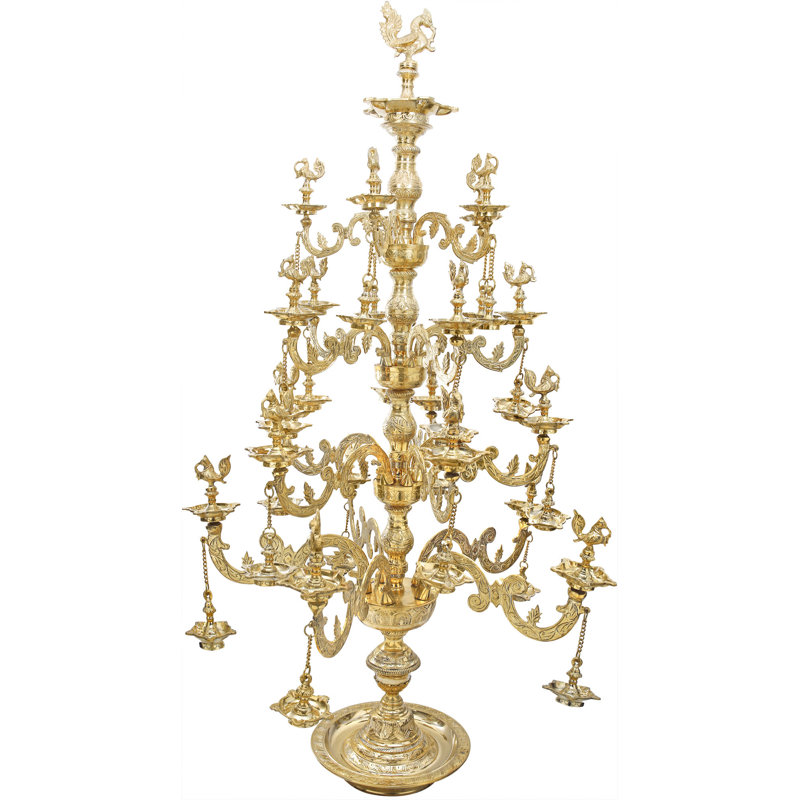 Très grande lampe à paon en laiton sculpté 66 po Annam