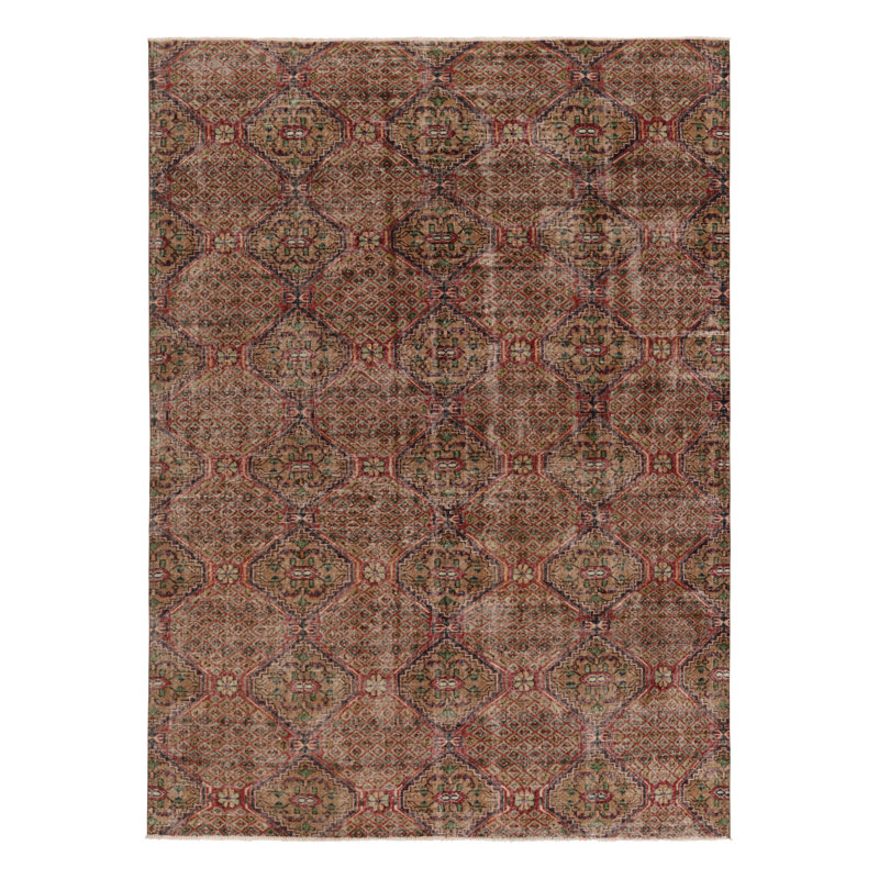 Vintage Turkish Rug, Beige-Brown With All-Over Floral Medallions – Rug & Kilim
